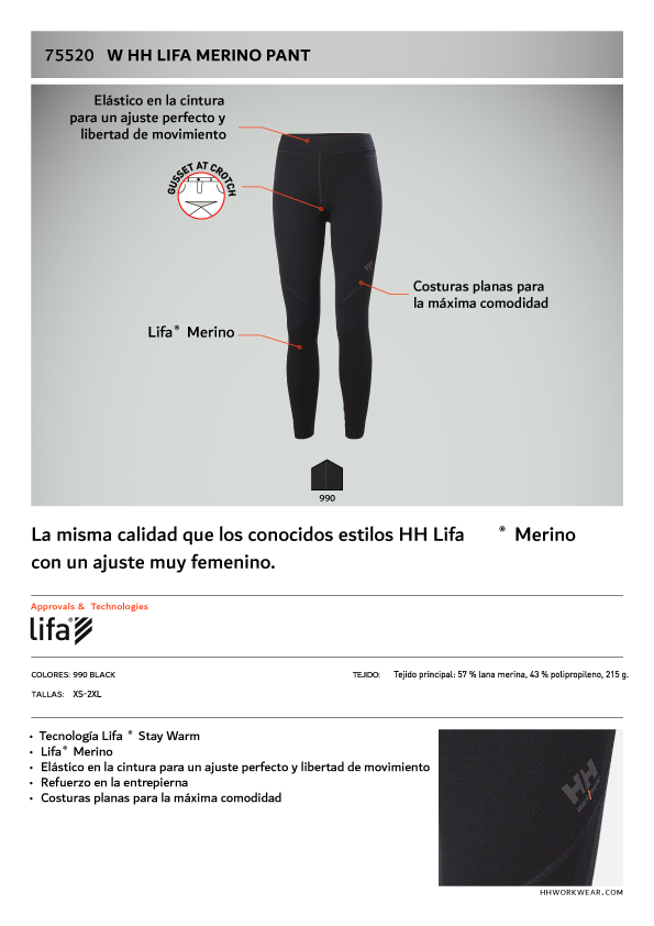 Pantalón Mujer HH Lifa Merino 930 Gris Ref.75520