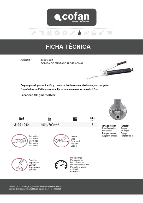 Bomba Engrase Profesional 400 Gramos Ficha Técnica 1