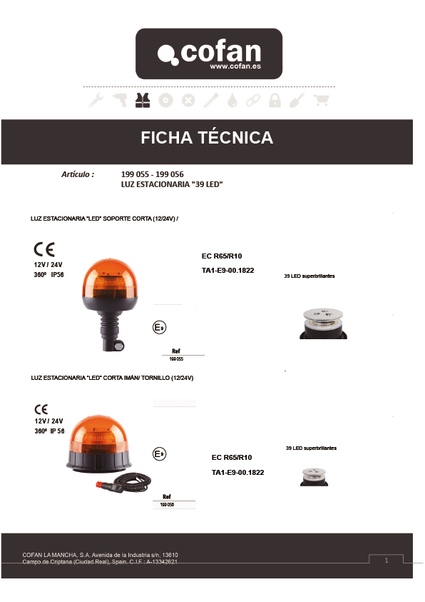 Luz Giratoria  Led  135x140 mm Ficha Técnica 1