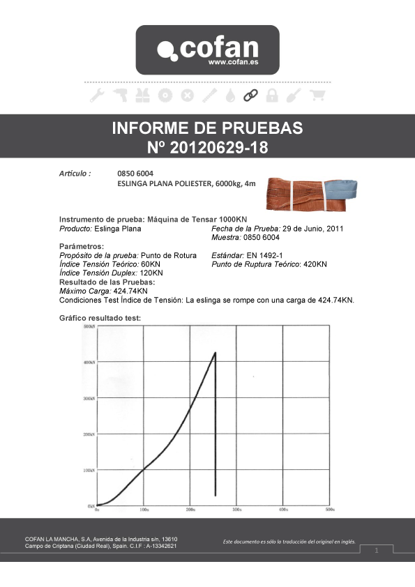 Eslinga Poliéster Marrón 6000 kg 4m Ficha Técnica