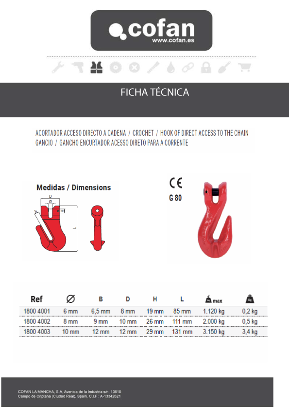 Acortador VHG 8 mm 2000 Kg Ficha Técnica