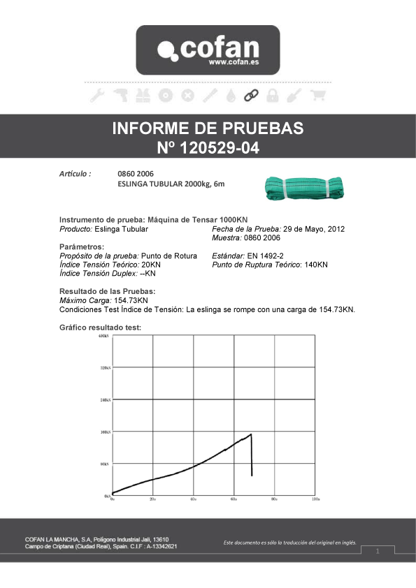 Eslinga Tubular 2000 Kg Informe de Pruebas 3