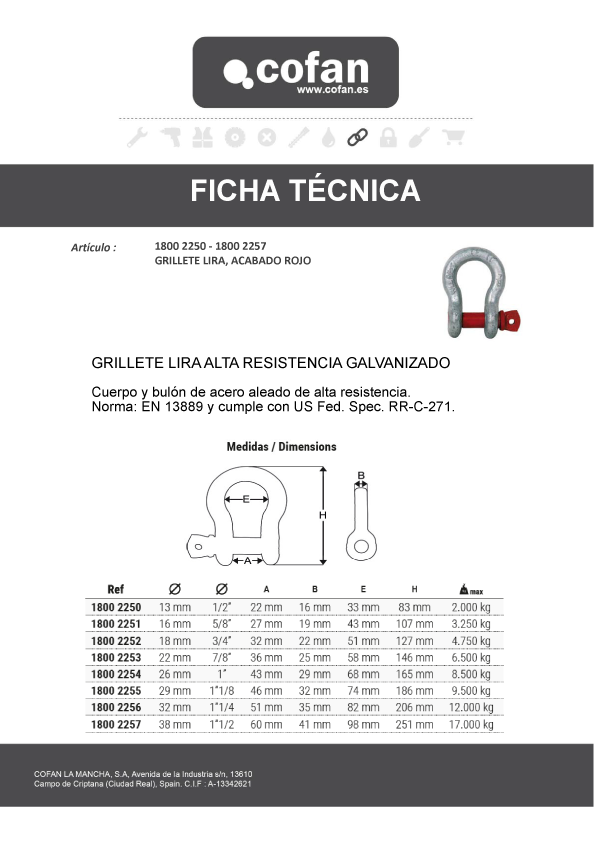 Grillete Lira Galvanizado Ficha Técnica