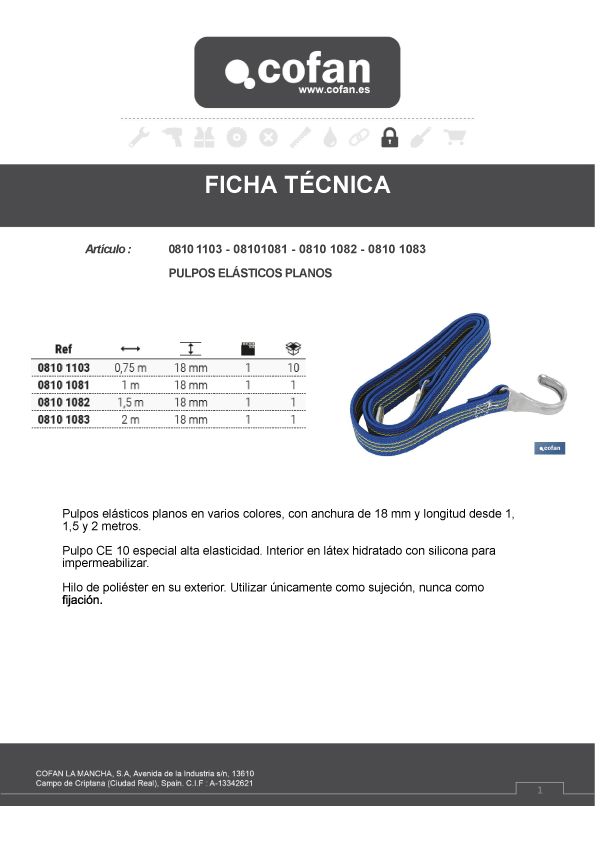 Pulpo Elástico Plano 18 mm Ficha Técnica