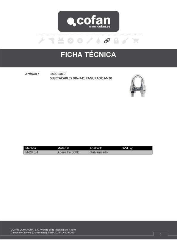 Sujetacables DIN-741 Zincado Ficha Técnica