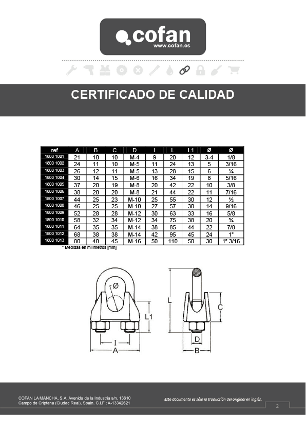 Sujetacables DIN-741 Zincado Certificado de Calidad 2
