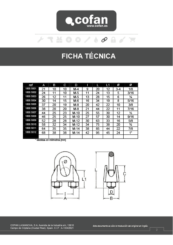 Sujetacables Inox M-3 Ficha Técnica 2