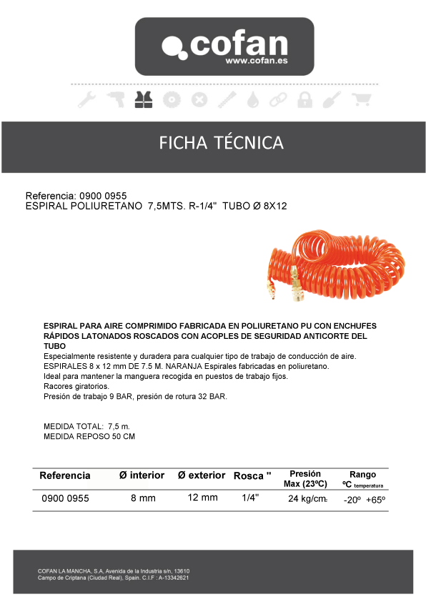 Espiral R-1/4 Manguera de Aire Ficha Técnica