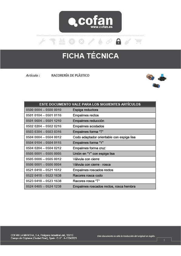 Empalme rápido acodado Ficha Tecnica 1