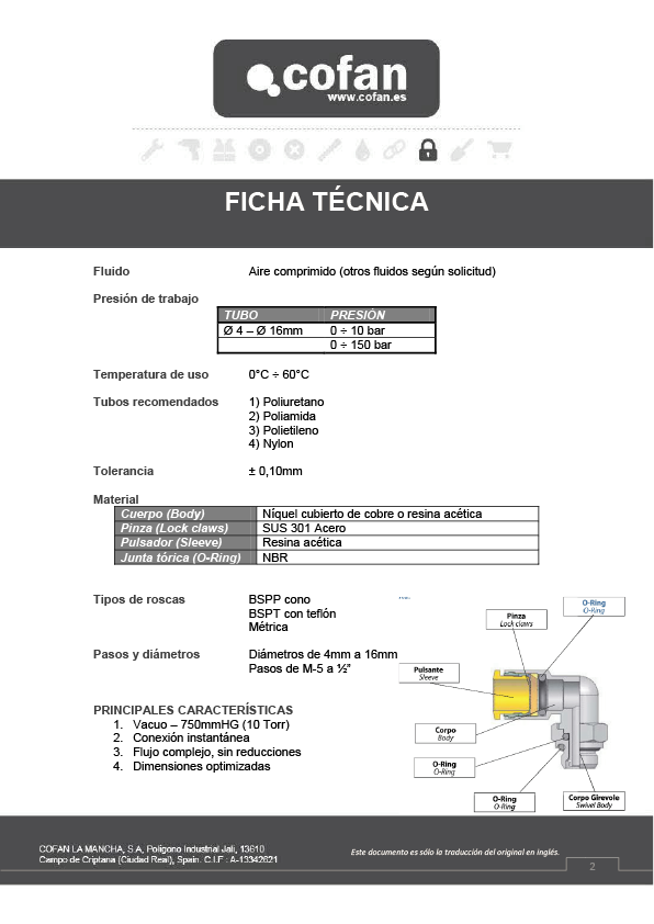 Empalme rápido acodado Ficha Tecnica 2