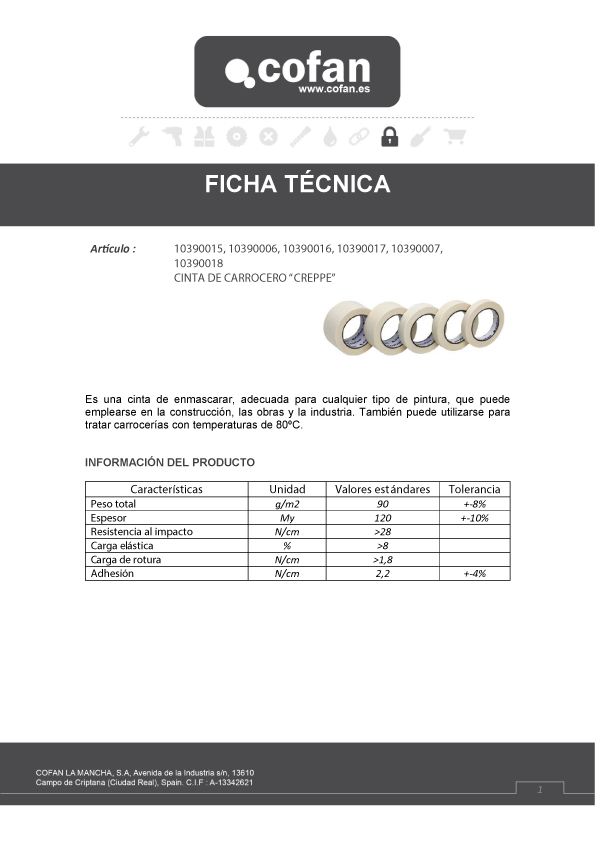 Cinta Carrocero 45 mt Ficha Técnica