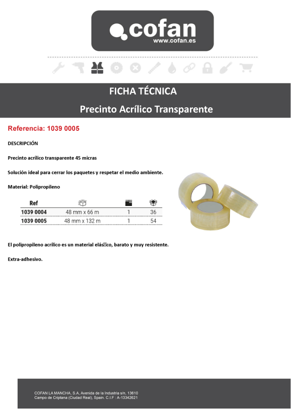 Precinto Transparente 48 mm x 66 mt Ficha Técnica