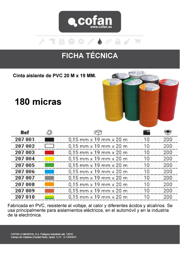 Rollo de Cinta Aislante Ficha Técnica