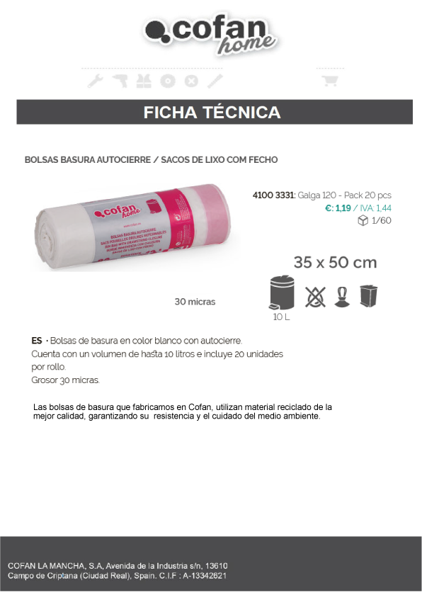 Bolsas de Basura Ficha Técnica 10L