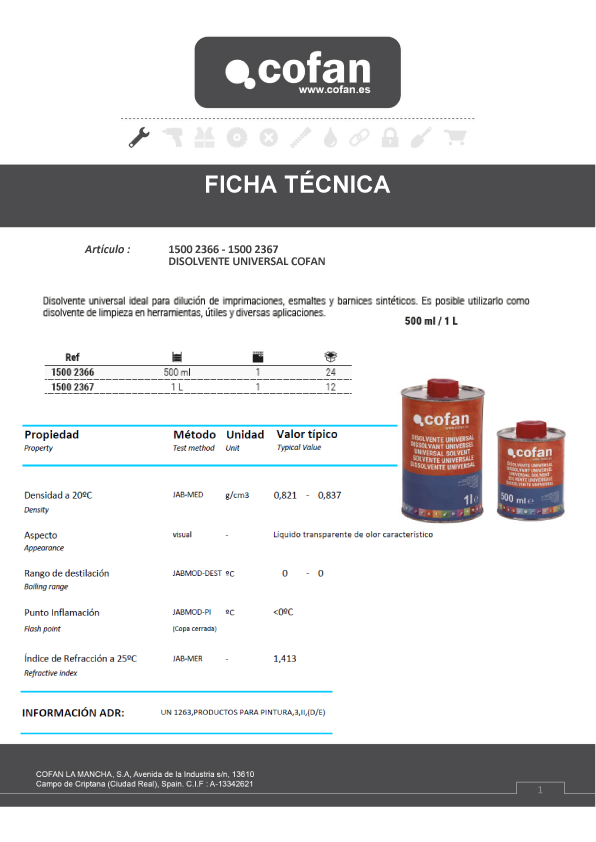 Disolvente Universal 1 L Ficha Técnica