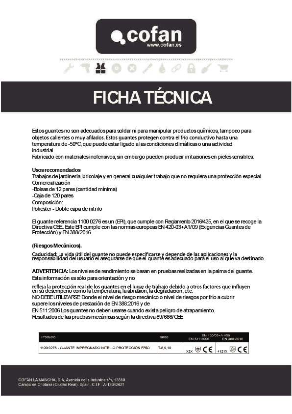 Guante de Nitrilo Espuma Ficha Técnica 2