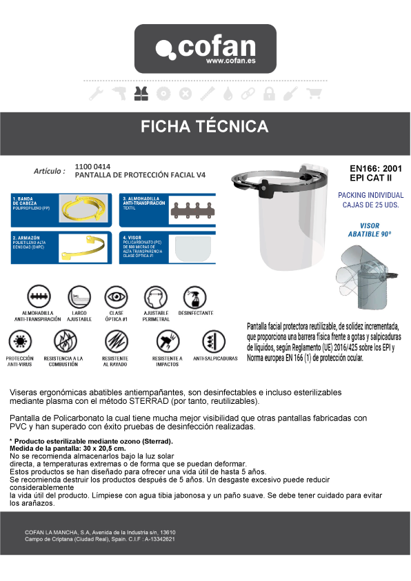 Pantalla de protección facial Ficha Técnica