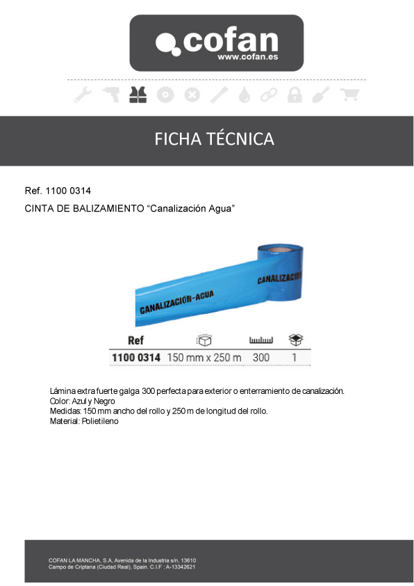 Cinta Balizamiento Canalización Agua Ficha Técnica