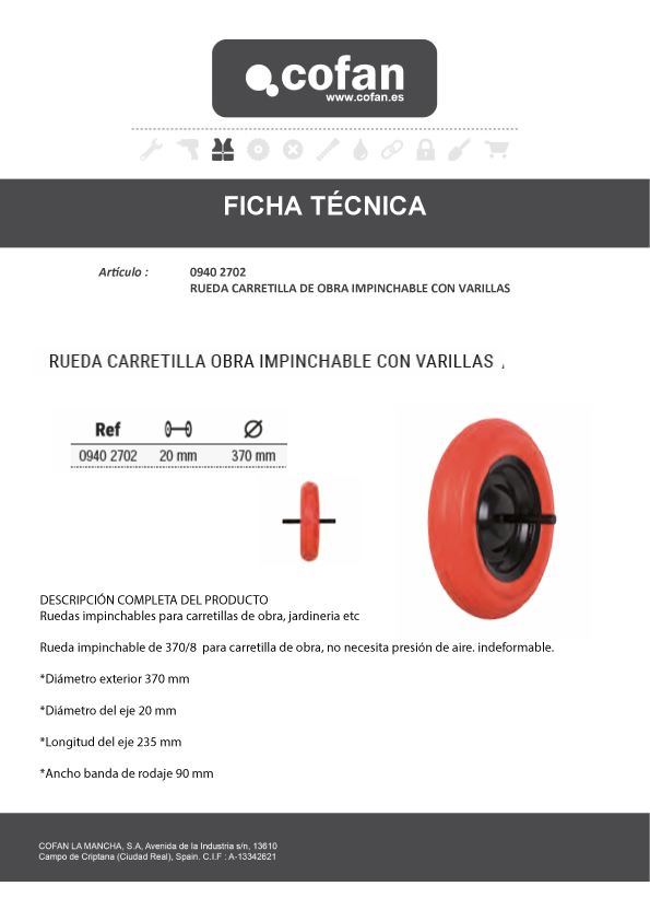 Rueda Carretilla con Varilla Ficha Técnica