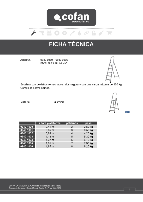 Escalera Aluminio Ficha Técnica