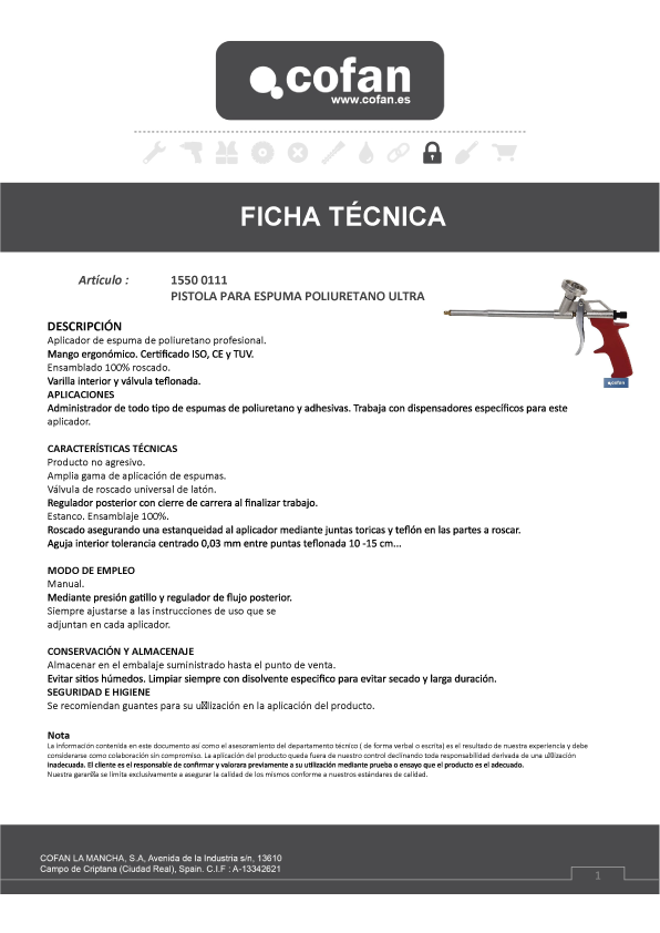 Pistola Poliuretano Ultra Ficha Técnica