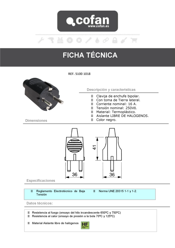 Clavija hembra Goma Negra 16 A Ficha Técnica