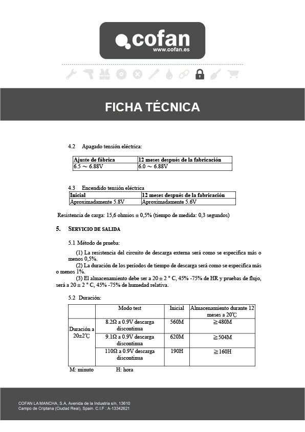 Pila 4R25 6V Ficha Técnica 2