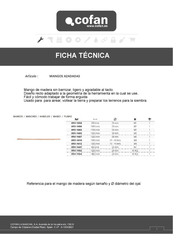 Mango Madera Para Azada Ficha Técnica