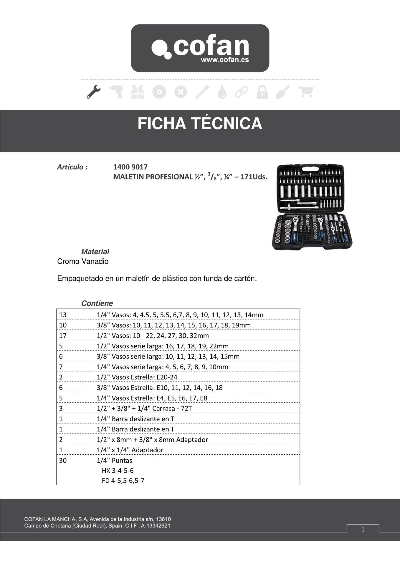 Maletín de Herramientas Profesional (171 ud) Ref. 14009017