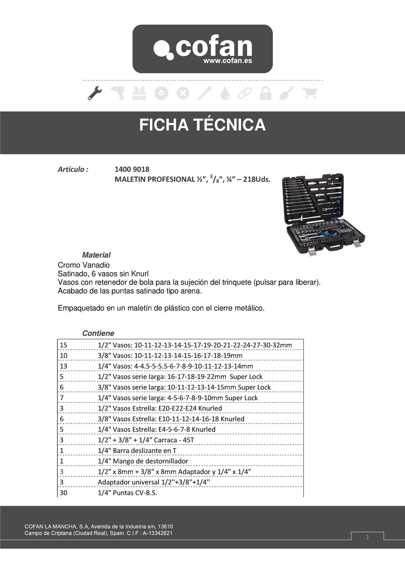 Maletín de Herramientas Profesional (218 ud) Ref. 14009018