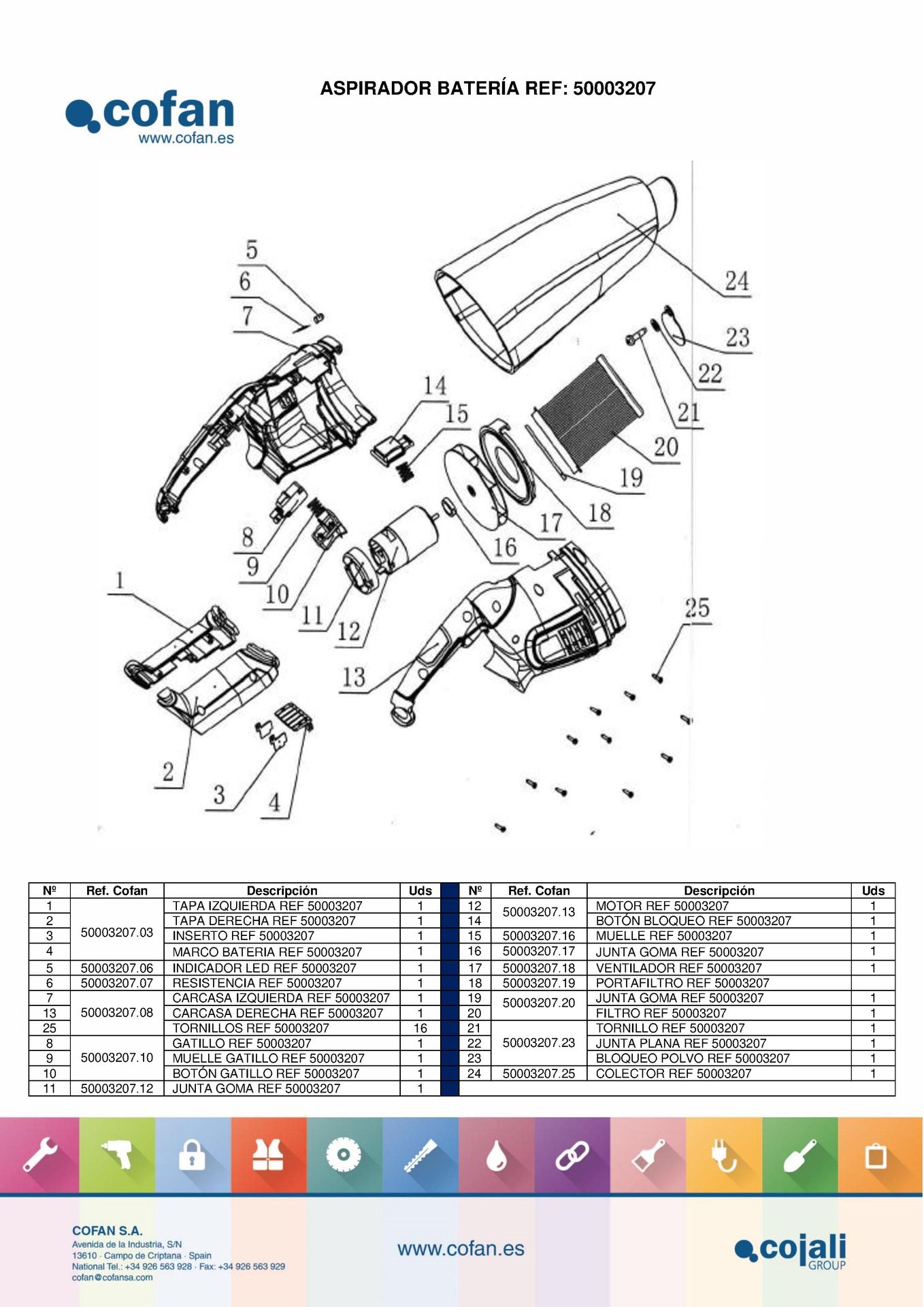 Despiece de Aspirador a Batería Li-Ion 18 V Brazo Articulado Ref. 50003207