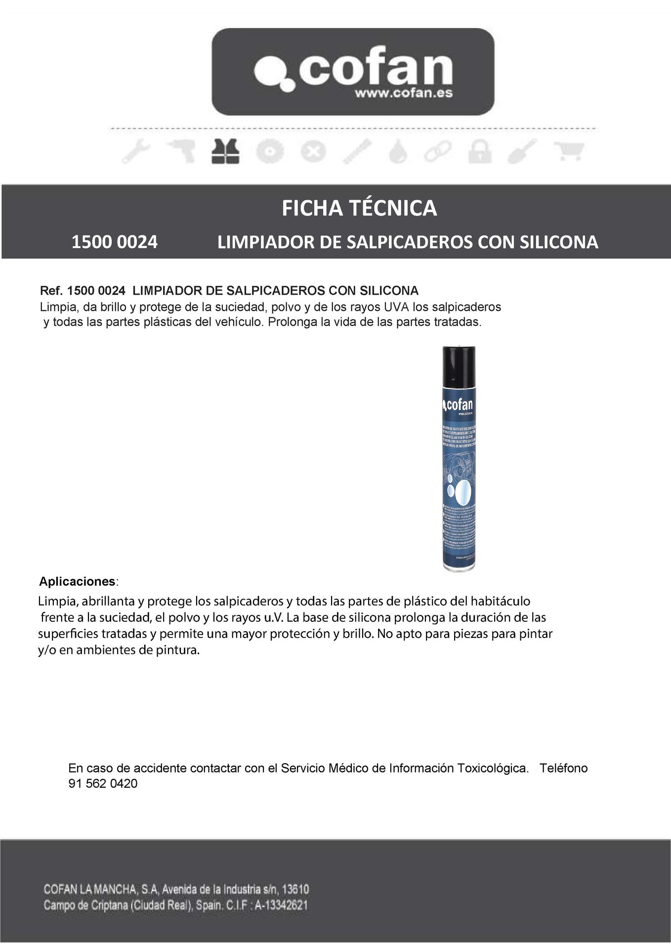Ficha Técnica de Spray Limpiador Salpicaderos con Silicona 600 ml Ref. 15000024