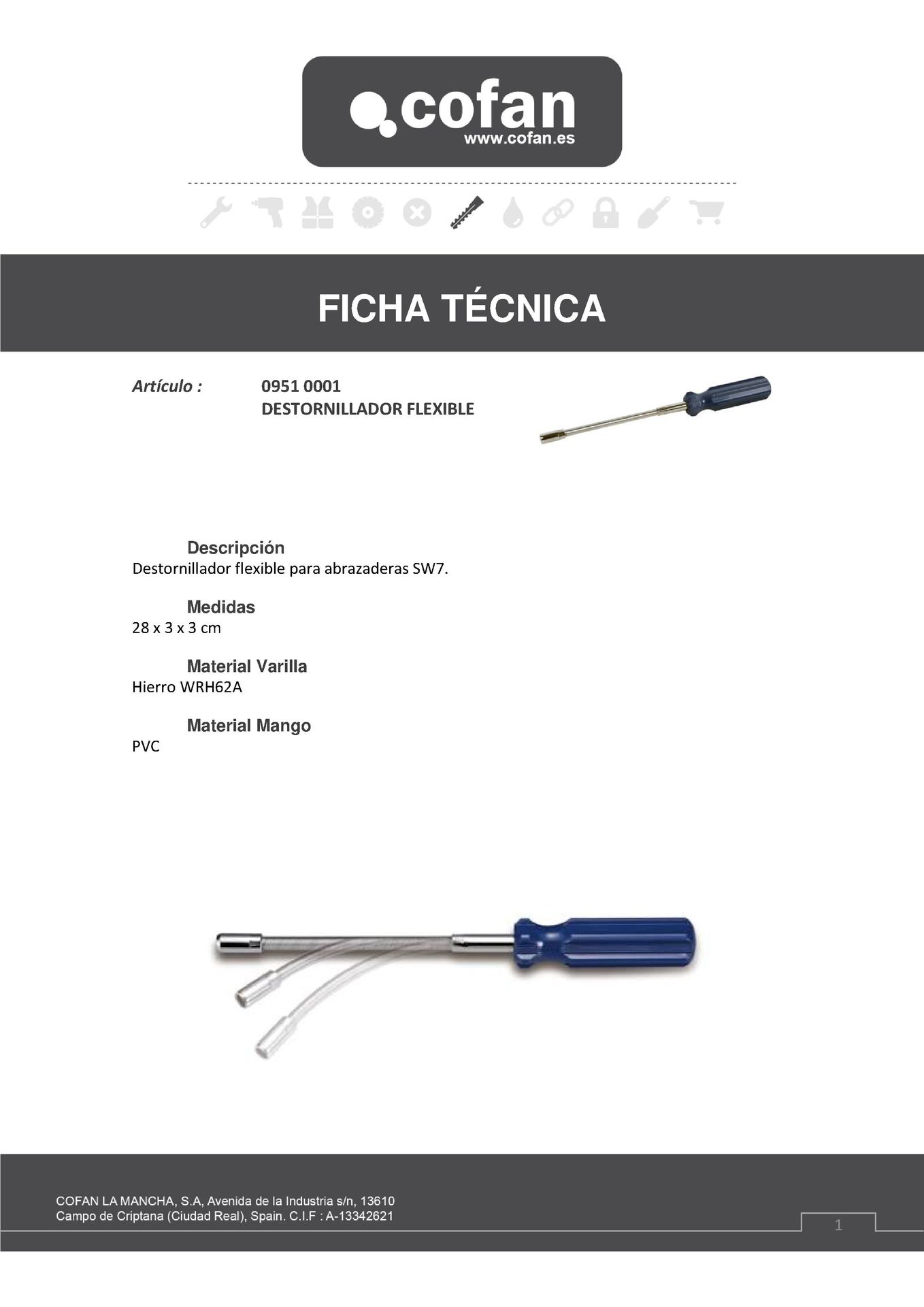 Ficha Técnica de Destornillador Flexible para Abrazaderas Ref. 09510001