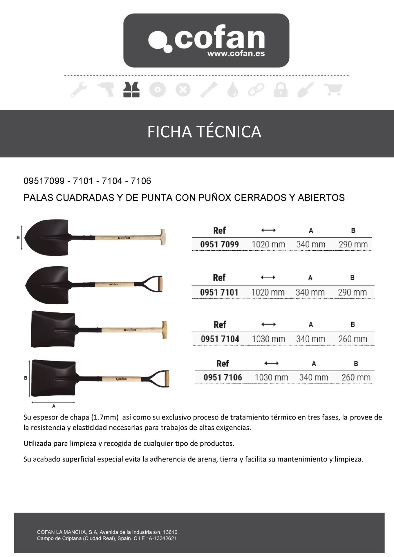 Ficha Técnica de Pala Cuadrada 340 mm