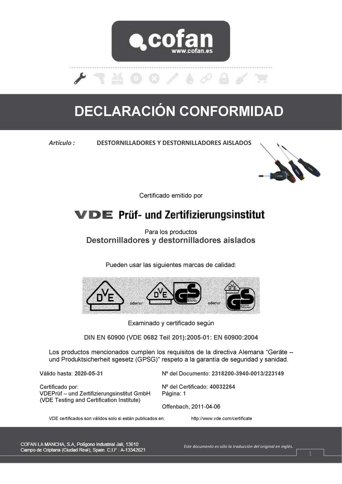 Ficha Técnica de Destornillador Plano 1000 V