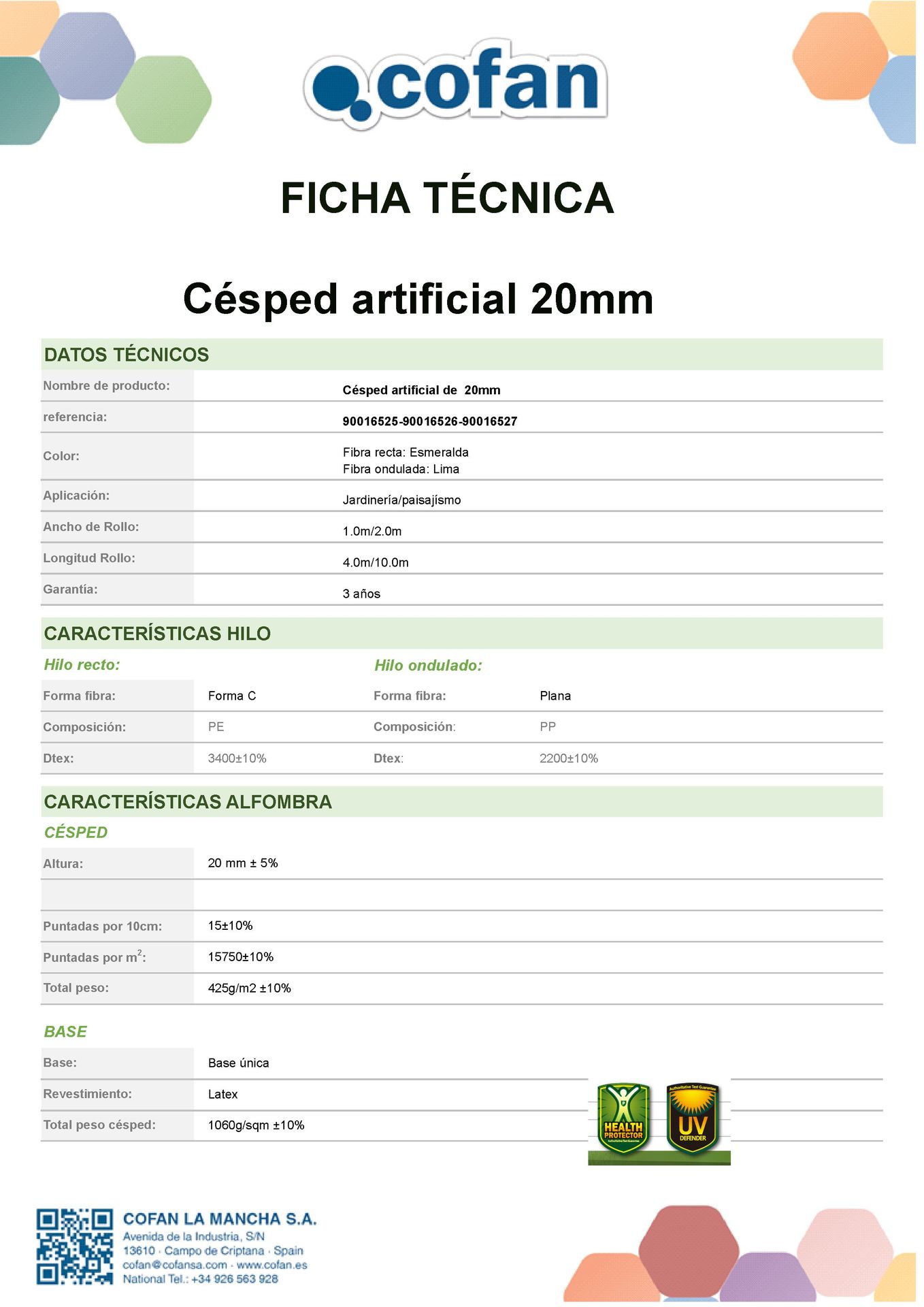 Ficha Técnica de Rollo Cesped Artificial 35 mm