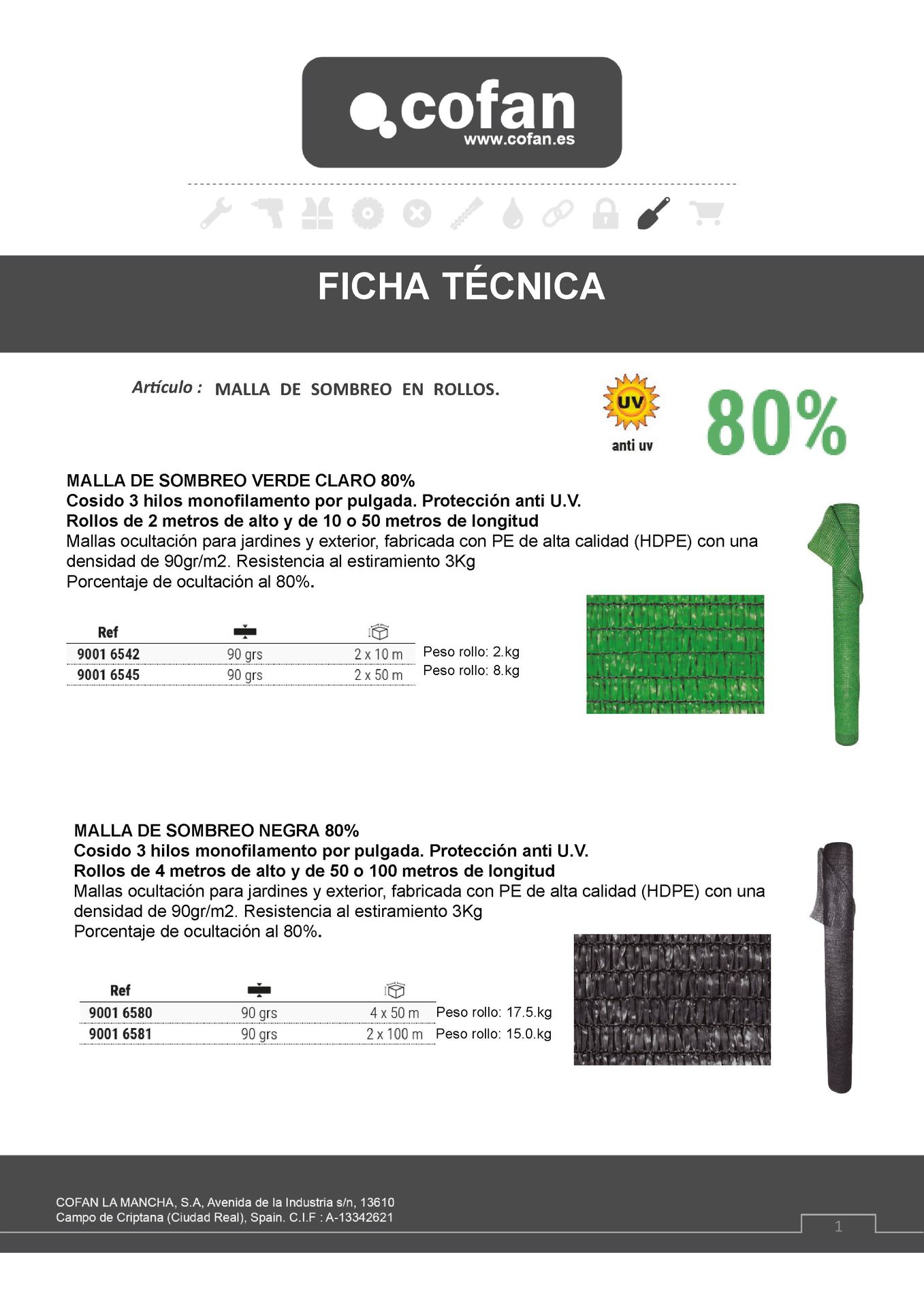 Ficha Técnica de Rollo de Malla Sombreo Marrón 120 Gramos 90% Ocultación