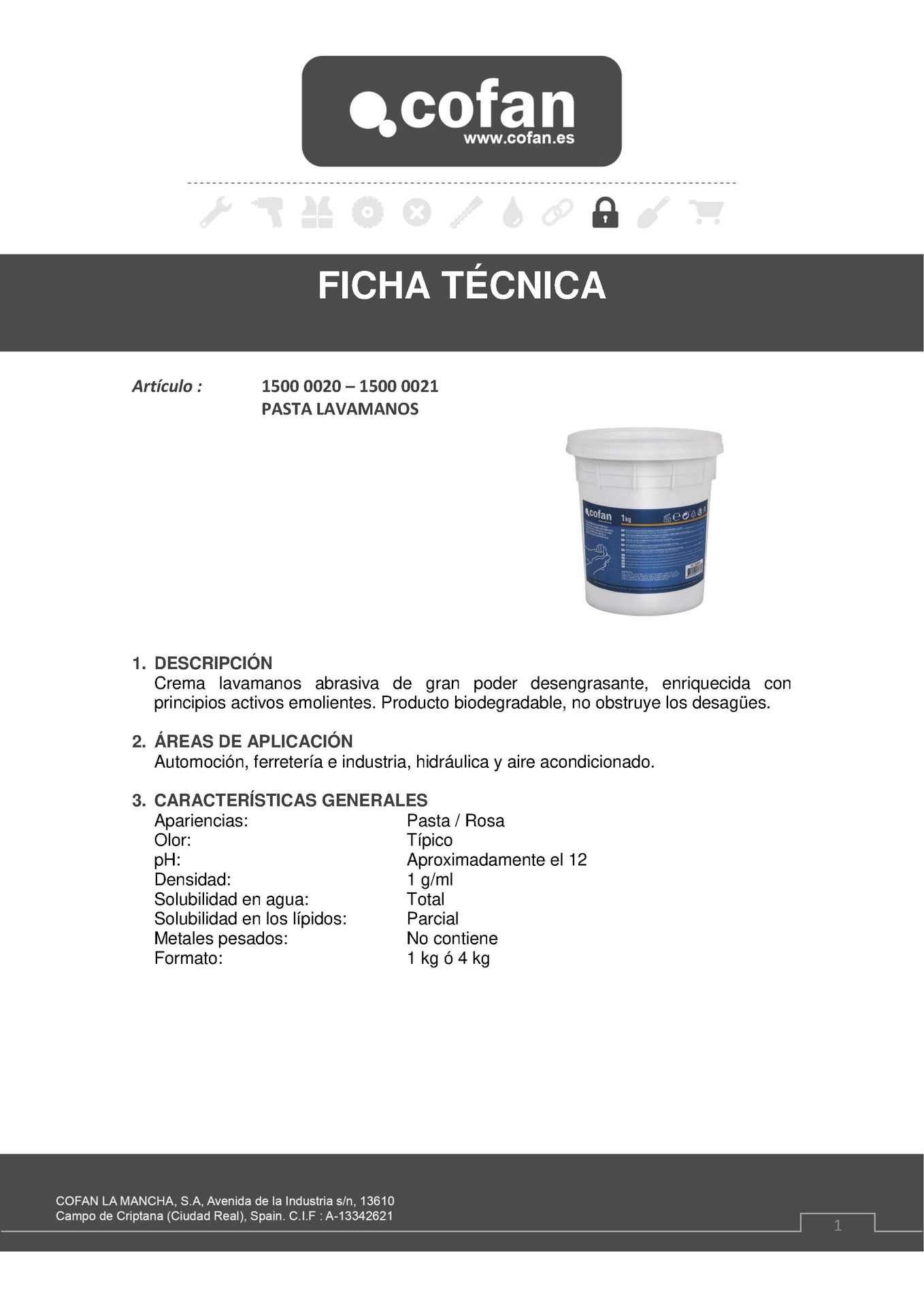 Ficha Técnica de Pasta Lavamanos con Partículas