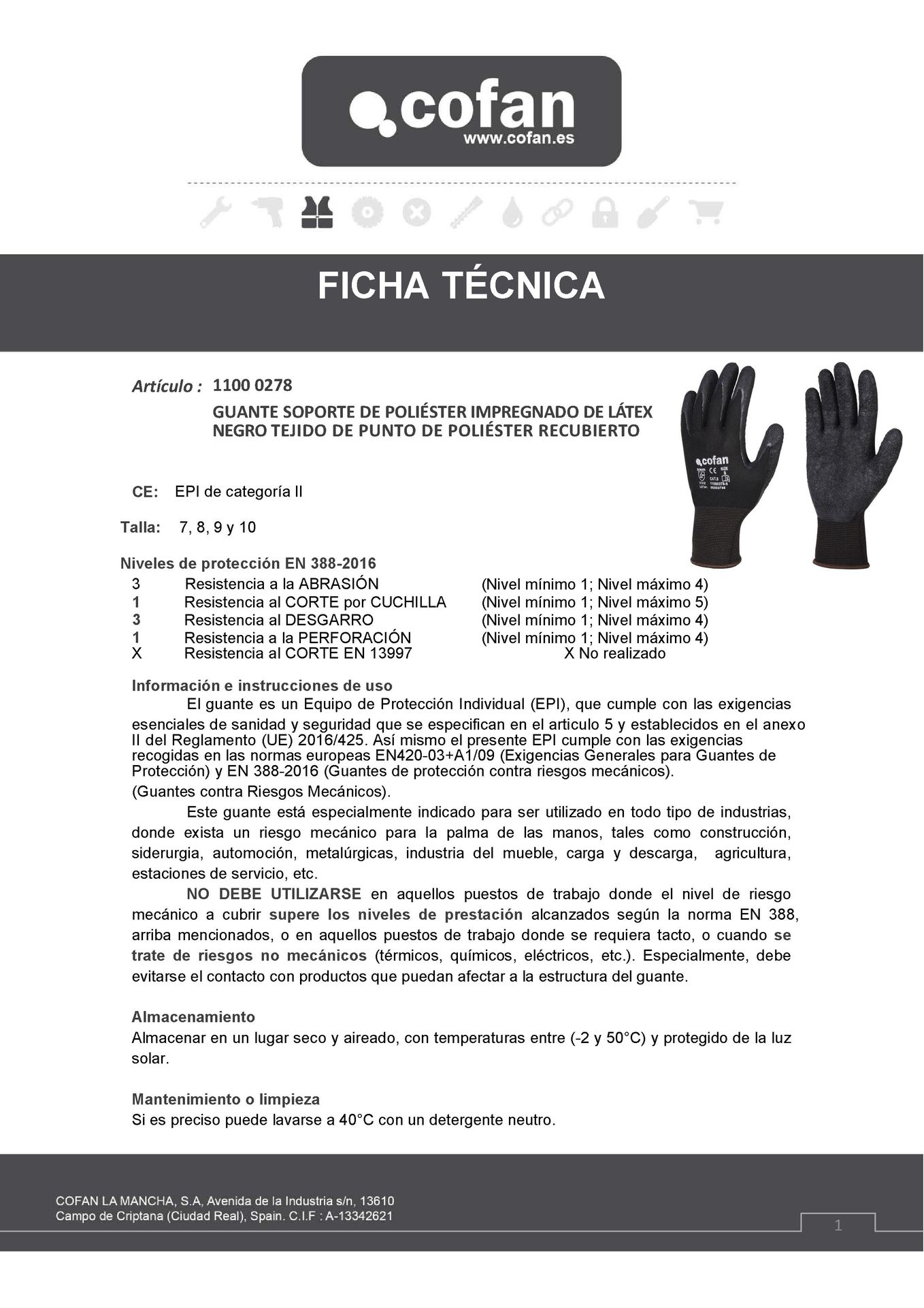 Ficha Técnica de Guantes Poliester Impregnado en Latex Negro