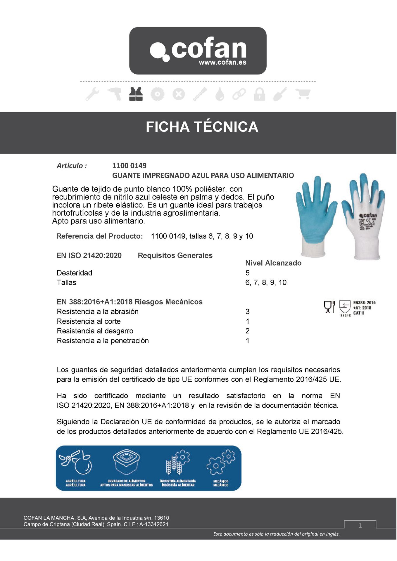 Ficha Técnica de Guantes Nitrilo Aptos para Uso Alimentario