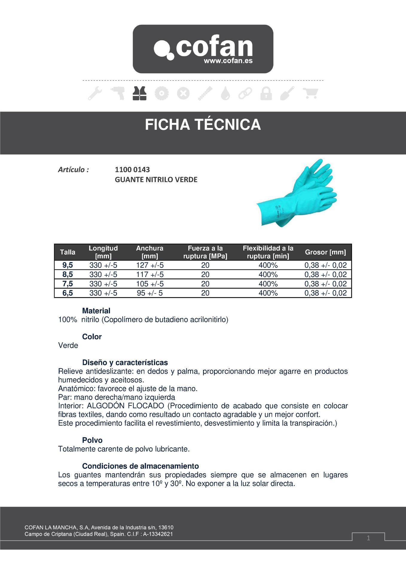 Ficha Técnica de Guantes de Nitrilo 100 % Verdes