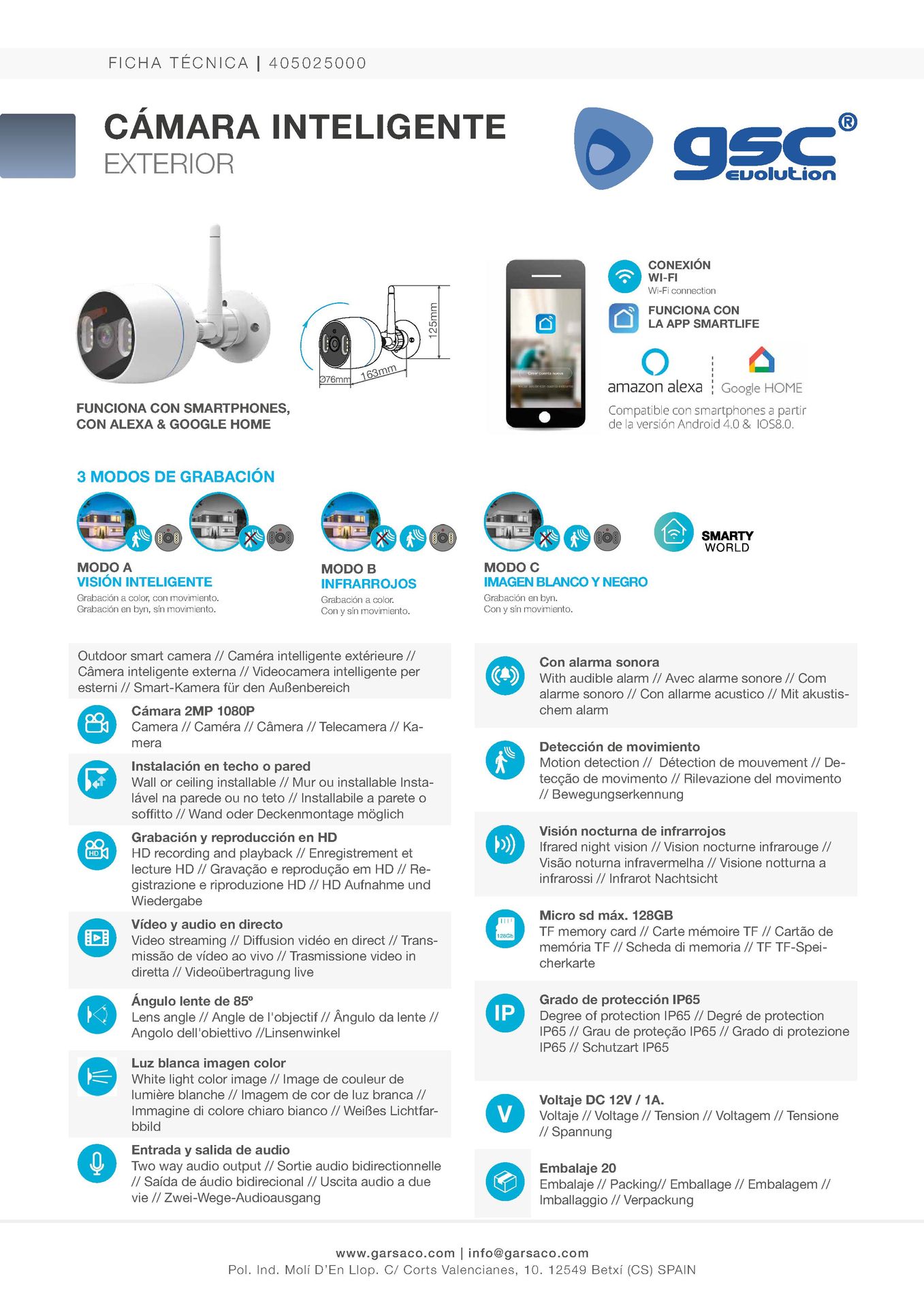 Cámara Inteligente Vía Wifi con Visión Nocturna a Color Ficha Técnica