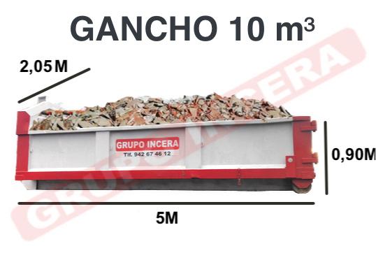 Contenedor de obra gancho de 10 m3 medidas