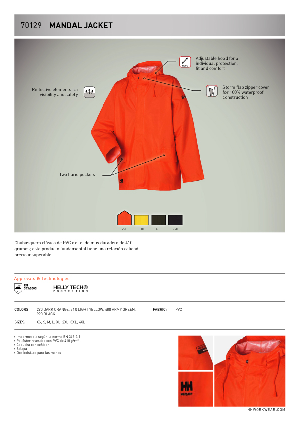 Chaqueta Impermeable Mandal  Orange 290 Ficha Técnica 2