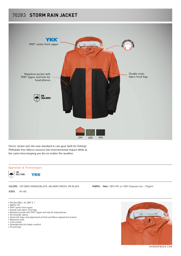 Chaqueta Impermeable Storm Rain Orange 299 T-L Ficha Técnica 2