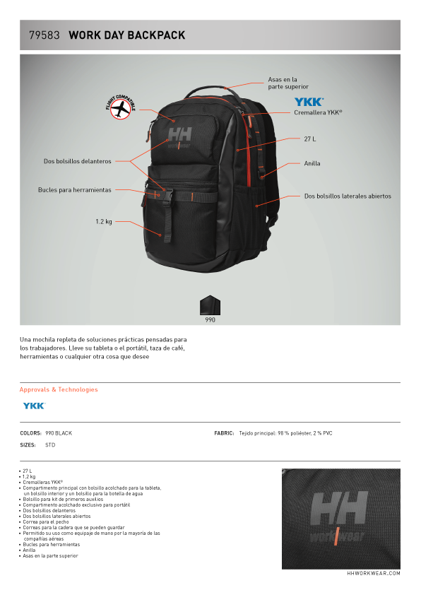 Mochila Work Day  Backpack Ficha Técnica 2