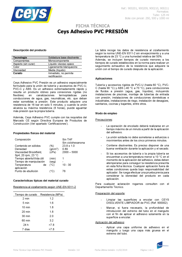 Adhesivo PVC Presión Ficha Técnica 1