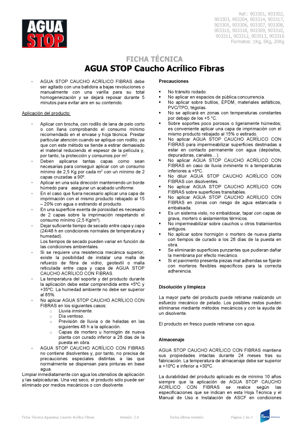 AguaStop Caucho Fibras 1 Kg Ficha Técnica 2