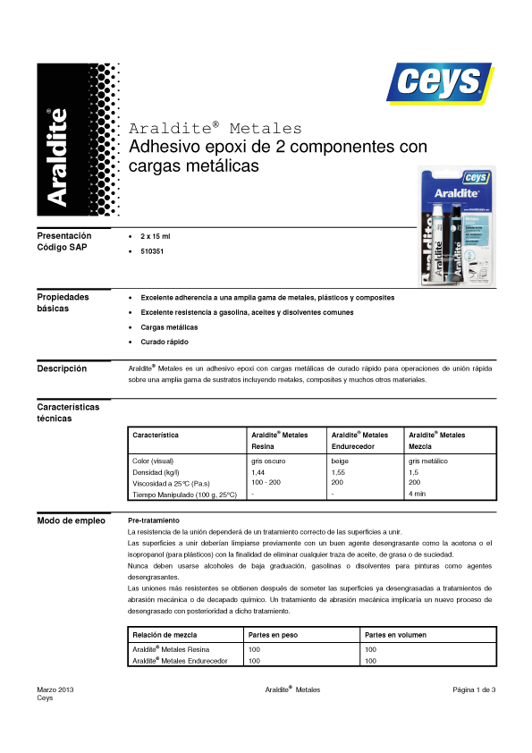 Araldite Metales 47 Gramos Ficha Técnica 1