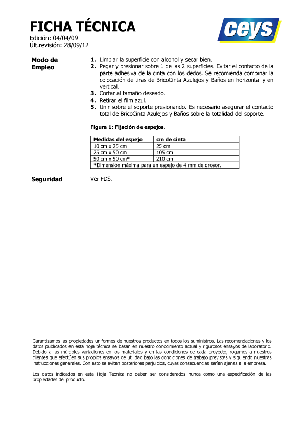 Bricocinta Azulejos Ficha Técnica 2